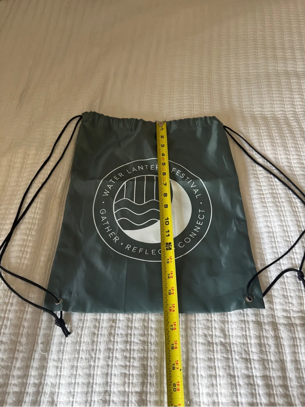Water Lantern Festival Cinch Bag Nylon Drawstring Backpack Green Event Merch
